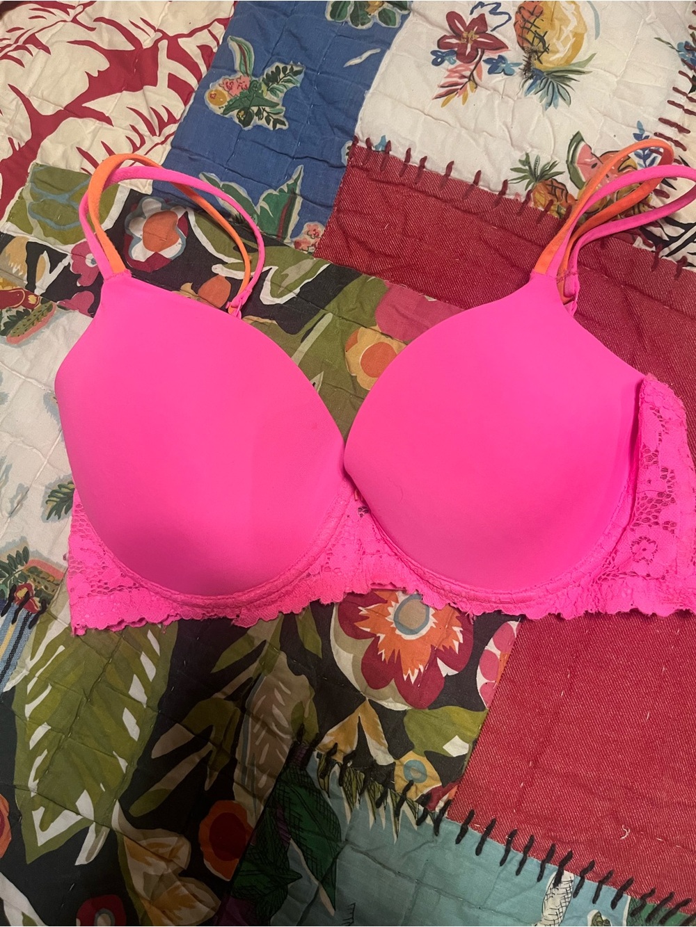 No Boundaries Bright Pink Lace-Trim T-Shirt Bra